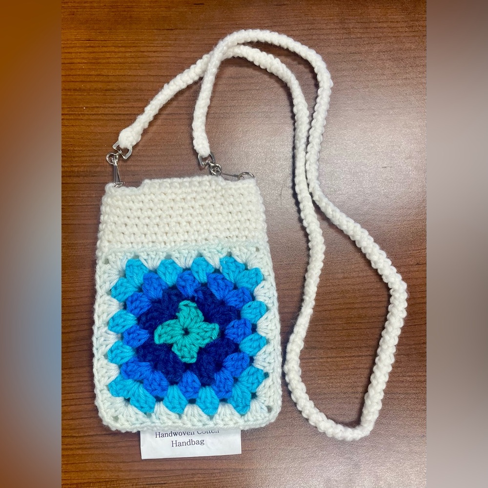 Handcrafted Blue and White Crochet Crossbody Bag